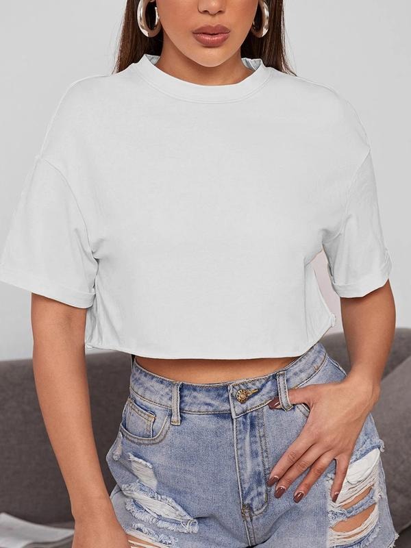 Women's Loose Fit Solid Color Short Sleeve T-Shirt, Y2K Minimalist Street Style, Casual Vintage Comfort, Unique...