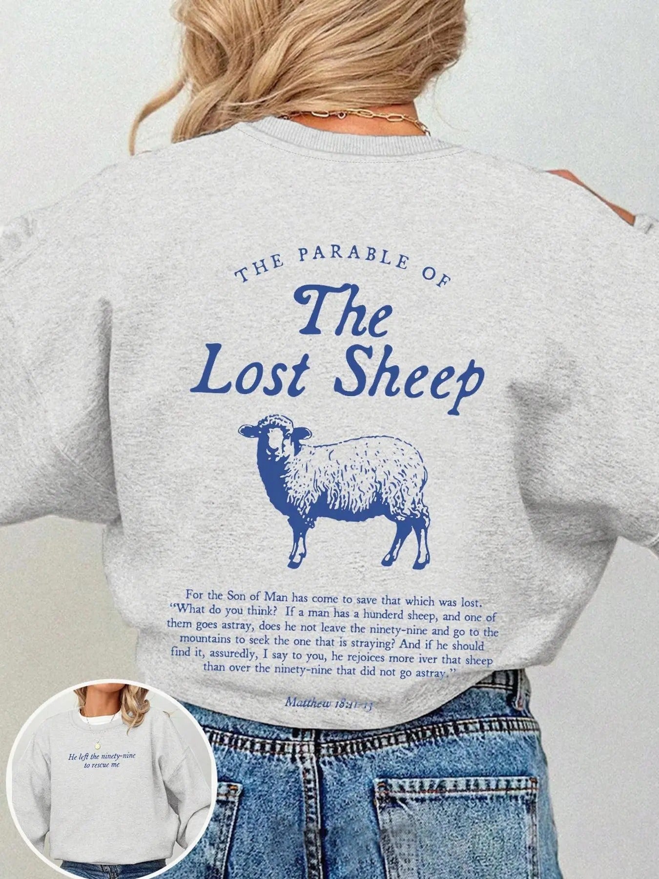 Women's Lost Sheep & Letter Print Crew Neck Sweatshirt, Casual Long Sleeve Pullover for Fall & Winter, Women's Clothes...