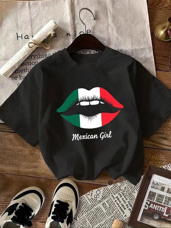 Women's Mexican Girl Print Round Neck Tee, Casual Short Sleeve Crew Neck T-Shirt for Daily Wear, Ladies Clothes for All...