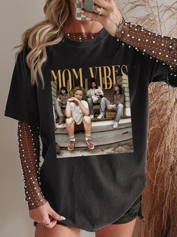 Women's Mom Vibes Round Neck Graphic Tee, Fashion Casual Short Sleeve T-shirt for Daily Wear, Ladies Summer Clothes, Top,...