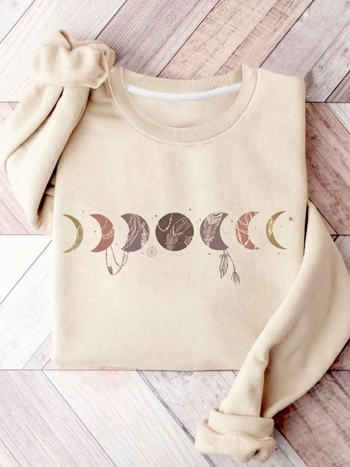 Women's Moon Print Crew Neck Sweatshirt, Casual Long Sleeve Pullover for Spring & Fall, Fashion Women's Top for Daily...
