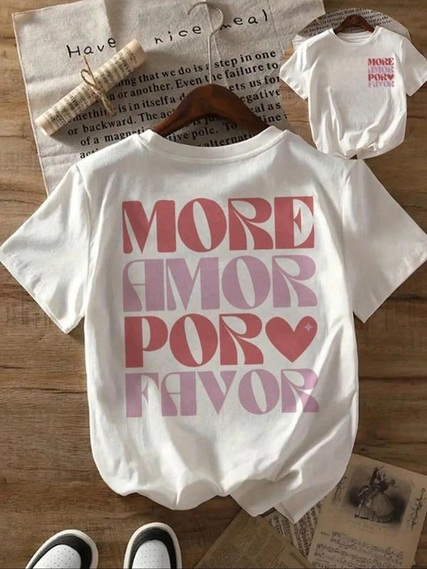 Women's More Amor Por Favor Print Round Neck Tee, Vintage Trendy Casual Short Sleeve T-shirt for Daily Wear, Ladies...