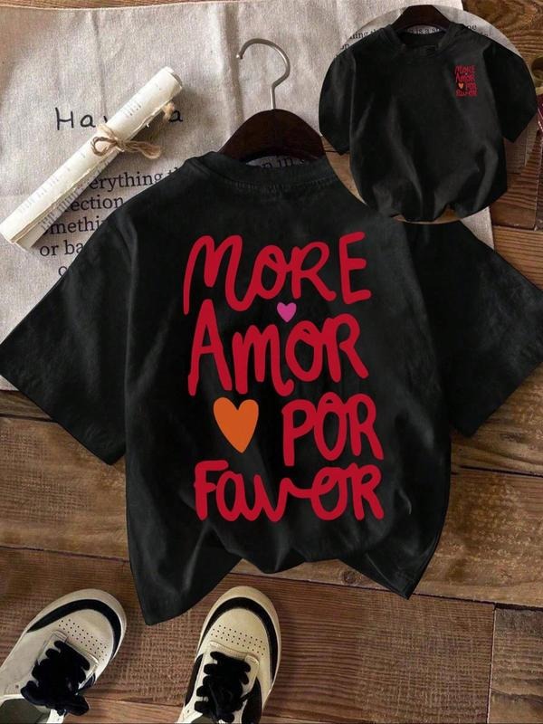 Women's More Amor Por Favor Round Neck Graphic Tee, Vintage Trendy Casual Short Sleeve T-shirt for Daily Wear, Ladies...