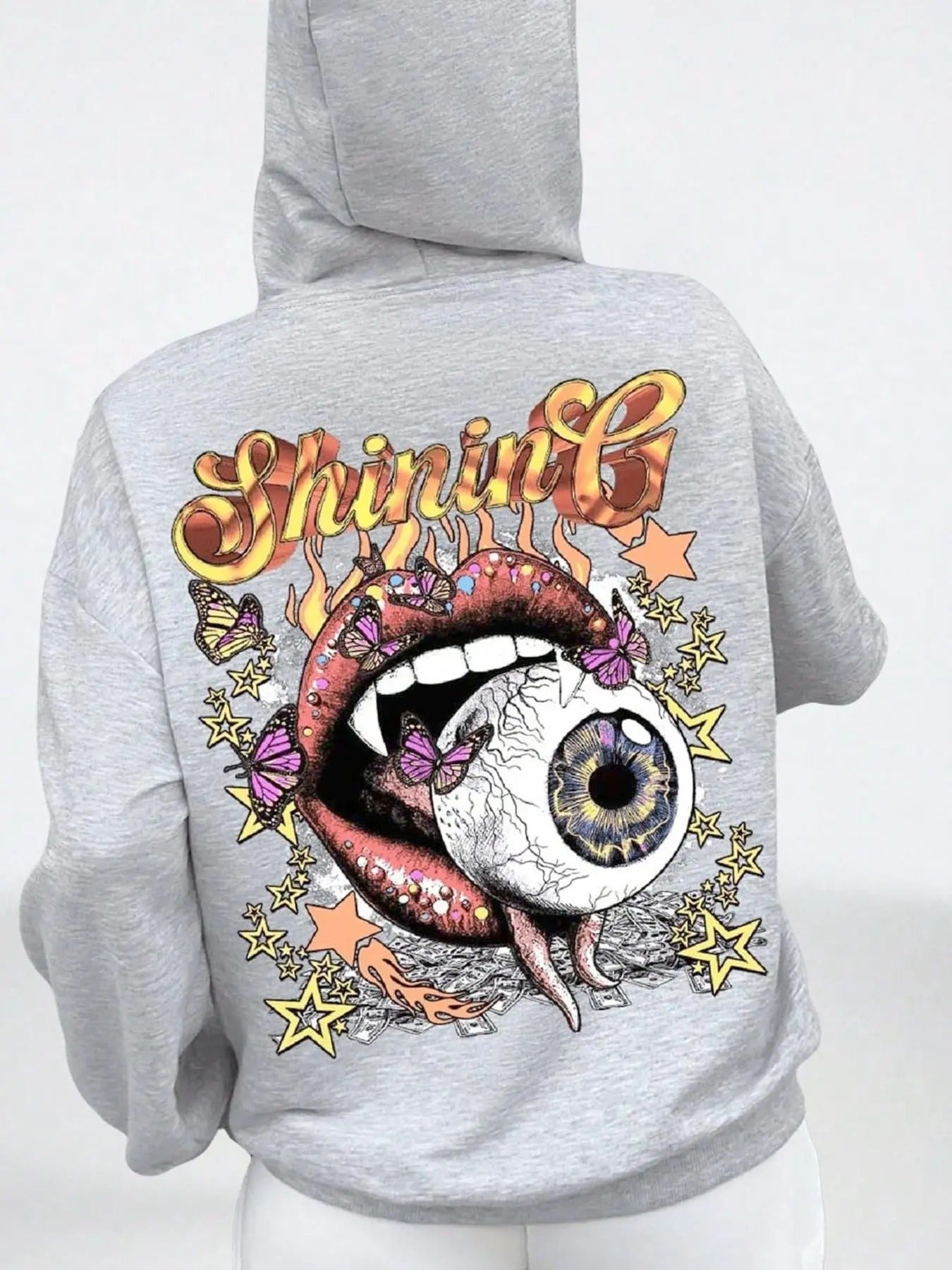 Women's Mouth & Eye Print Hoodie, Fashion Casual Hooded Sweatshirt for Daily Holiday Outdoor Wear, Ladies Clothes for...