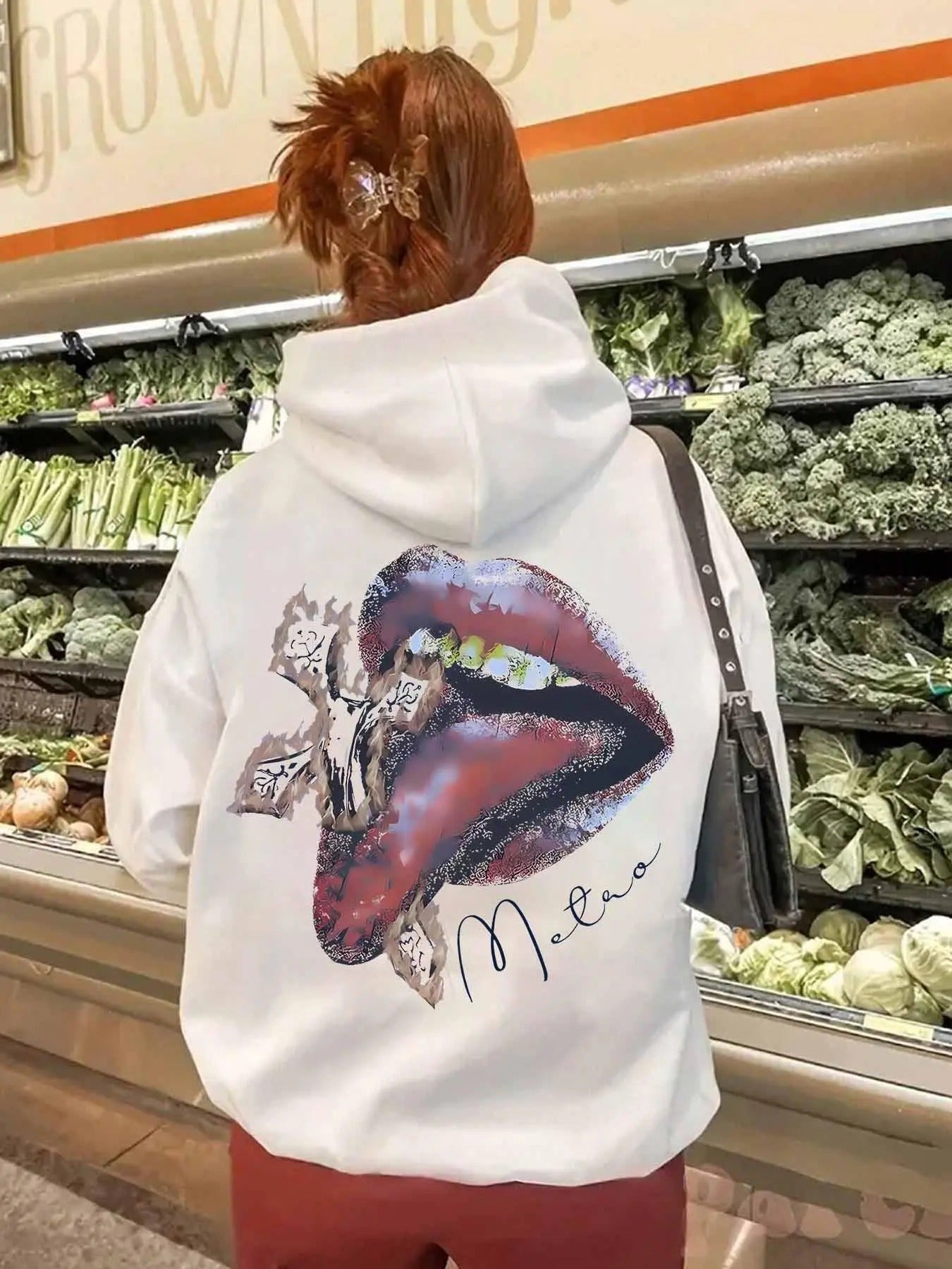 Mouth Print Casual Drawstring Pocket Hooded Daily Outdoor Clothes All Seasons T-Shirts, Hoodie, Sweatshirt