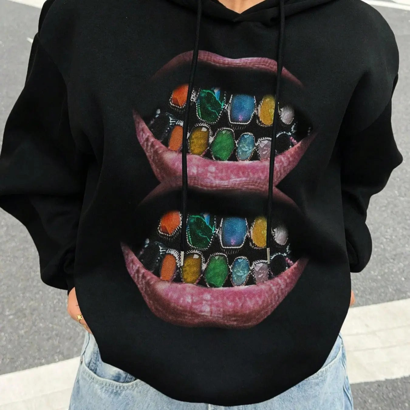 Women's Mouth Print Hoodie, Fashion Casual Hooded Sweatshirt for Daily Holiday Outdoor Wear, Women Clothing for Fall &...