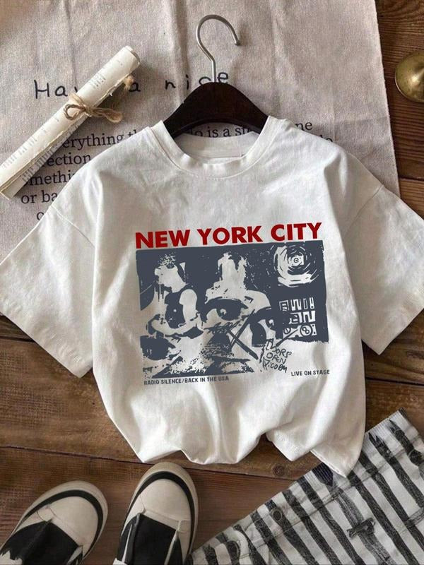 Women's New York City Print Round Neck Tee, Vintage Trendy Casual Short Sleeve T-shirt for Daily Wear, Ladies Summer, Top...