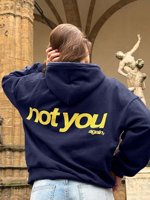 Women's Not You Letter Graphic Hoodie, Casual Women Back To School Long Sleeve Pocket Pullover Sweatshirt T-Shirts