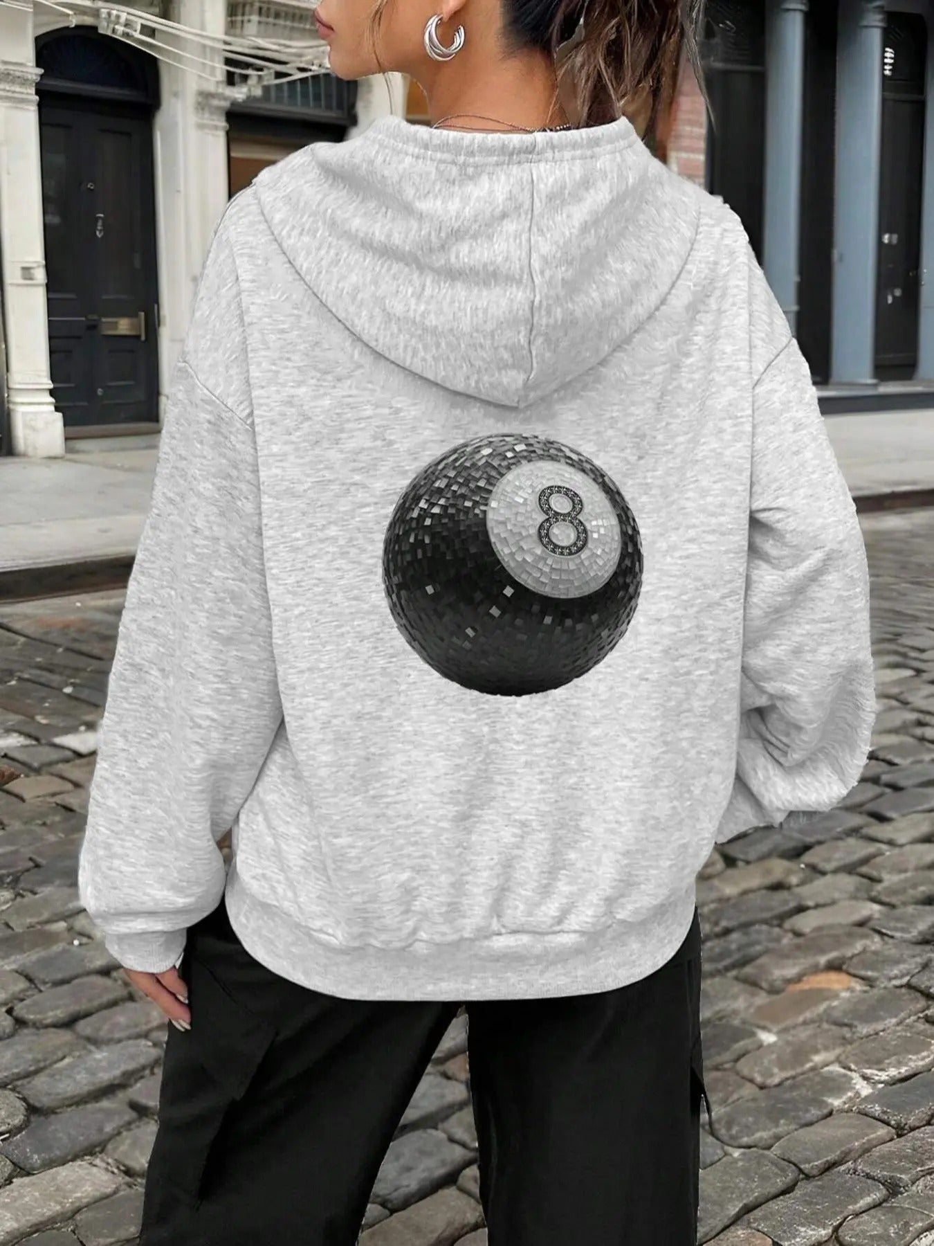 Women's Number & Ball Print Drop Shoulder Hoodie, Fashion Casual Drawstring Pocket Hooded Sweatshirt for Daily Holiday...