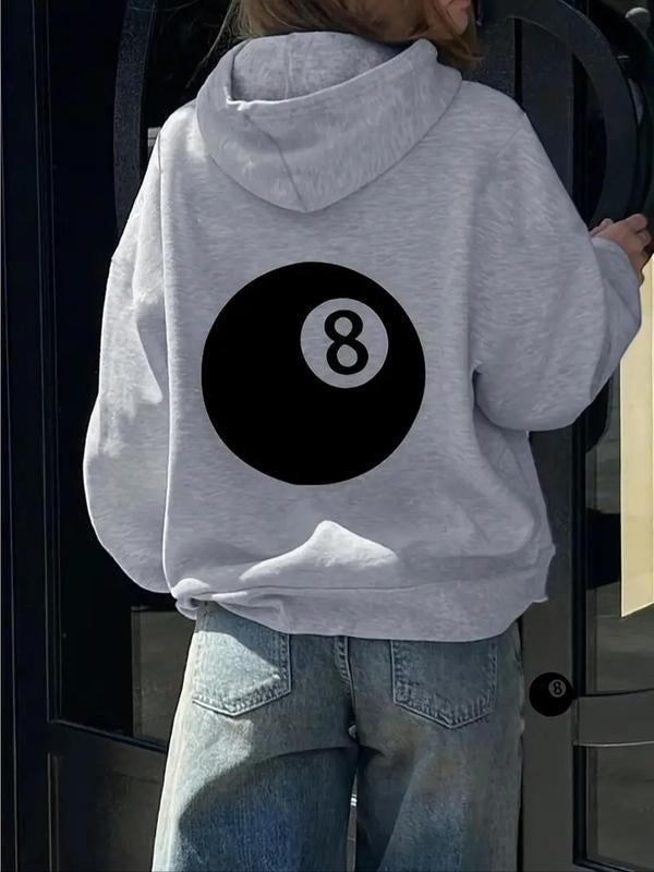 Women's Number 8 Print Drawstring Hoodie, Fashion Casual Hooded Sweatshirt for Daily Holiday Outdoor Wear, Women Clothing...