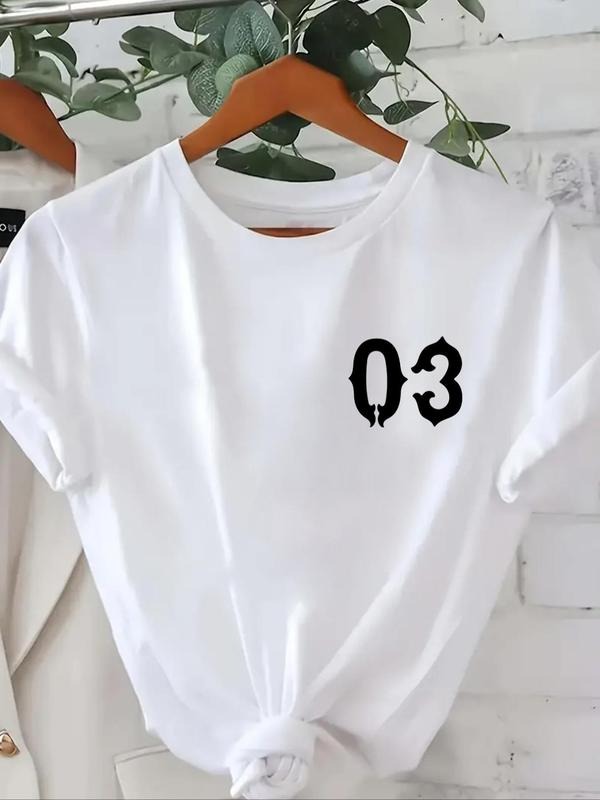 Women's Number Print Round Neck Graphic Tee, Vintage Trendy Casual Short Sleeve T-shirt For Daily Wear, Ladies All...