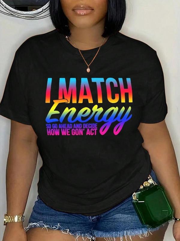 Ombre Letter Print Round Neck Casual Short Sleeve Daily Summer Clothes T-Shirts, Hoodie, Sweatshirt