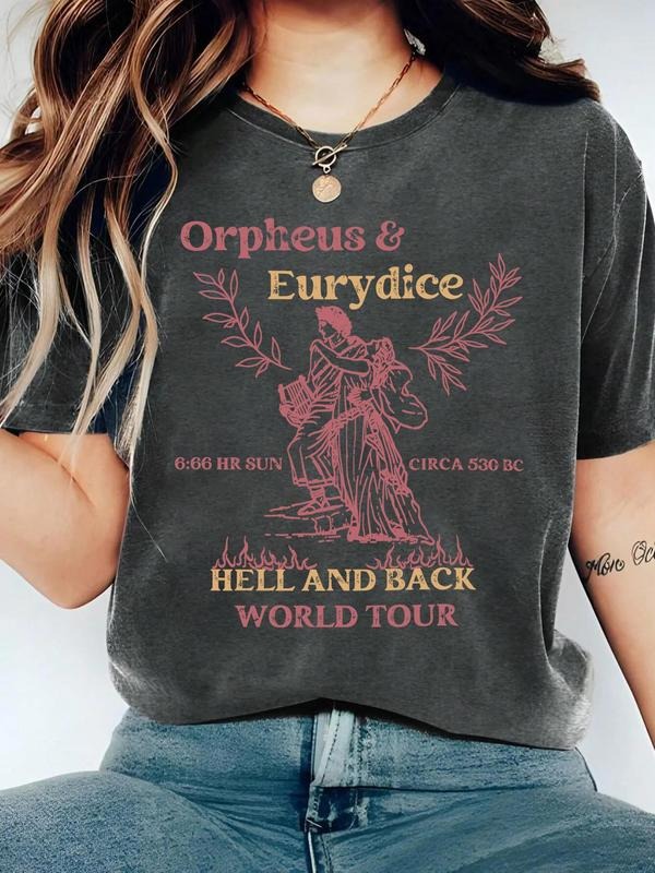 Women's Orpheus & Eurydice Print Round Neck Graphic Tee, Vintage Trendy Casual Figure Graphic T-shirt for Daily Wear,...