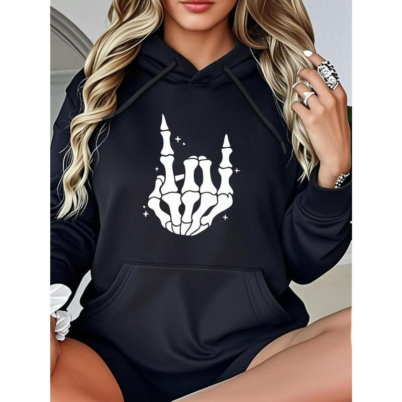 Women's Oversized Hoodies Sweatshirts Skeleton Hand With Spikes Letter Print Graphic Hoodie Unisex Hoodies Long Sleeve...