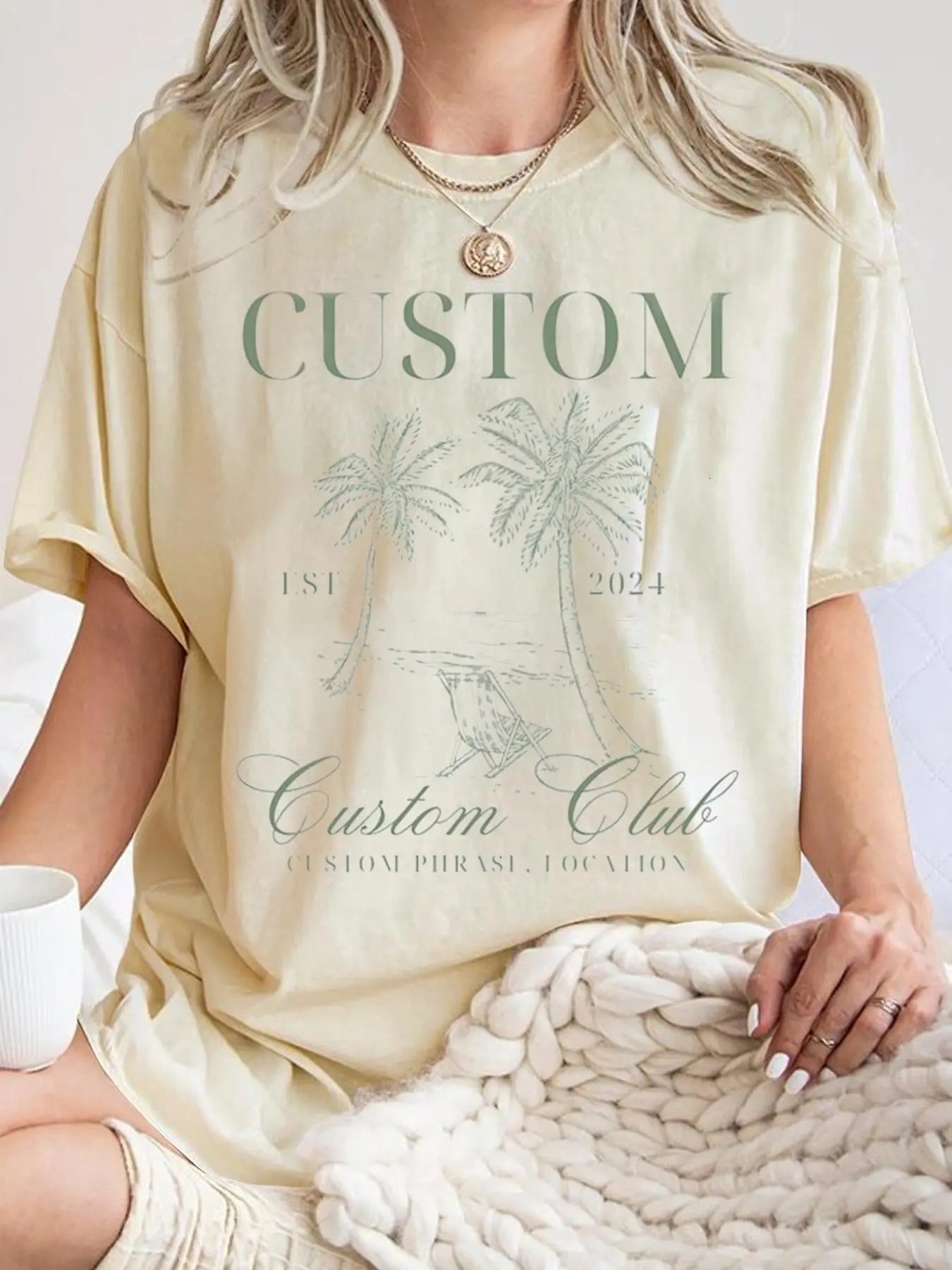 Palm Tree & Letter Print Round Neck Casual Short Sleeve Summer Clothes Daily T-Shirts, Hoodie, Sweatshirt