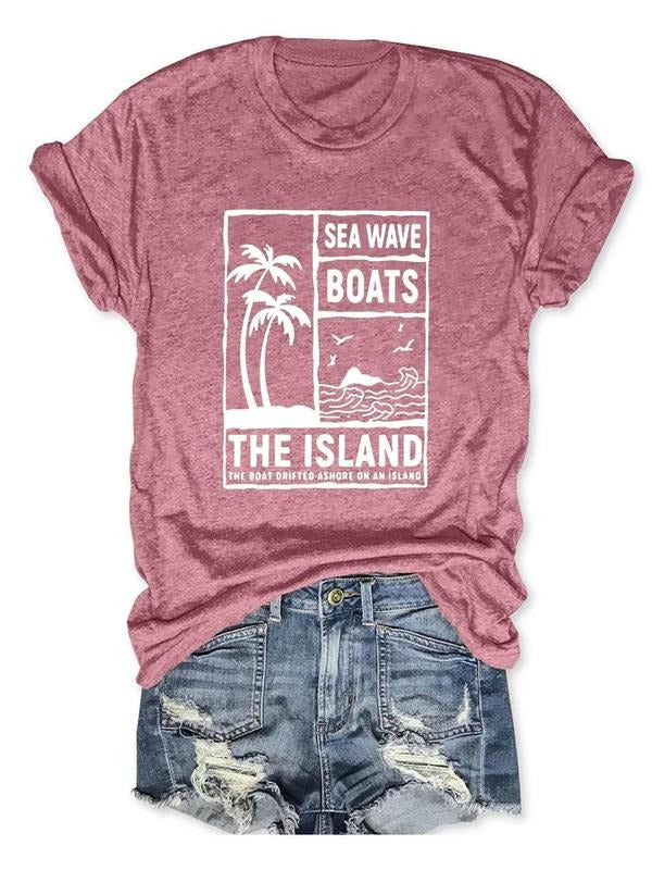 Women's Palm Tree Graphic Round Neck Tee, Fashion Casual Letter Print Crew Neck T-Shirt for Daily Holiday Vacation...