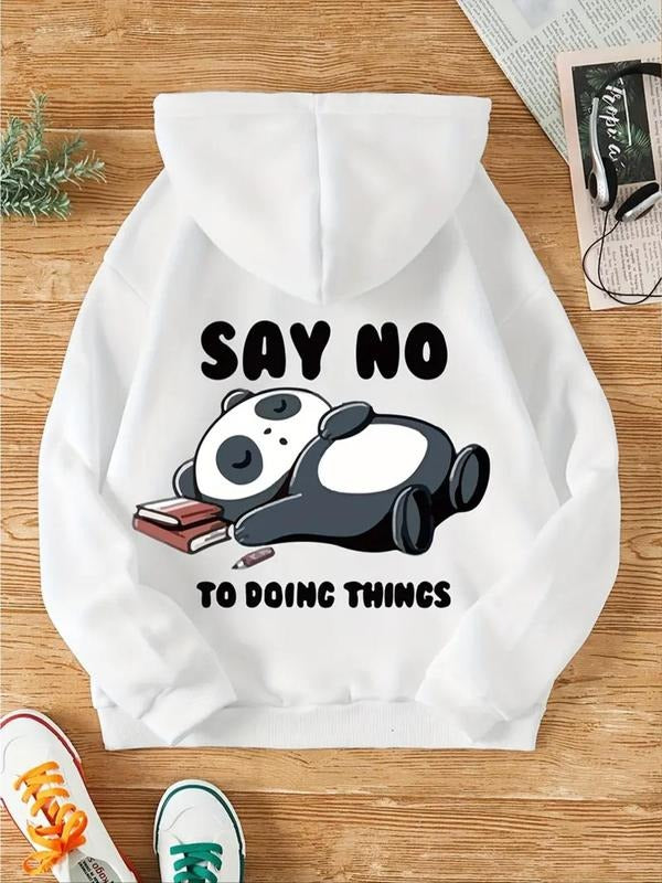 Women's Panda & Letter Print Drawstring Hoodie, Fashion Casual Hooded Sweatshirt For Daily Holiday Outdoor Wear, Women...