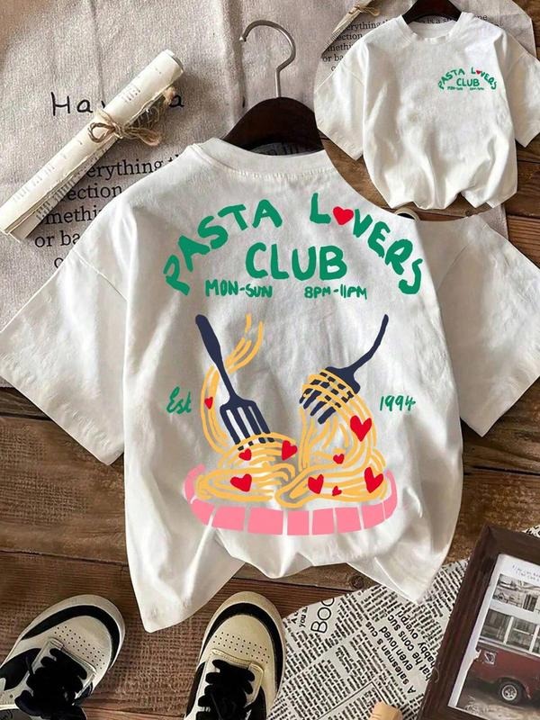 Women's Pasta Lover Print Round Neck Tee, Trendy Casual Short Sleeve T-shirt for Daily Wear, Ladies Summer, Top Hoodie,...