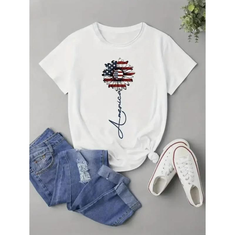 Women's Patriotic American Flag & "Faith" Print T-Shirt
