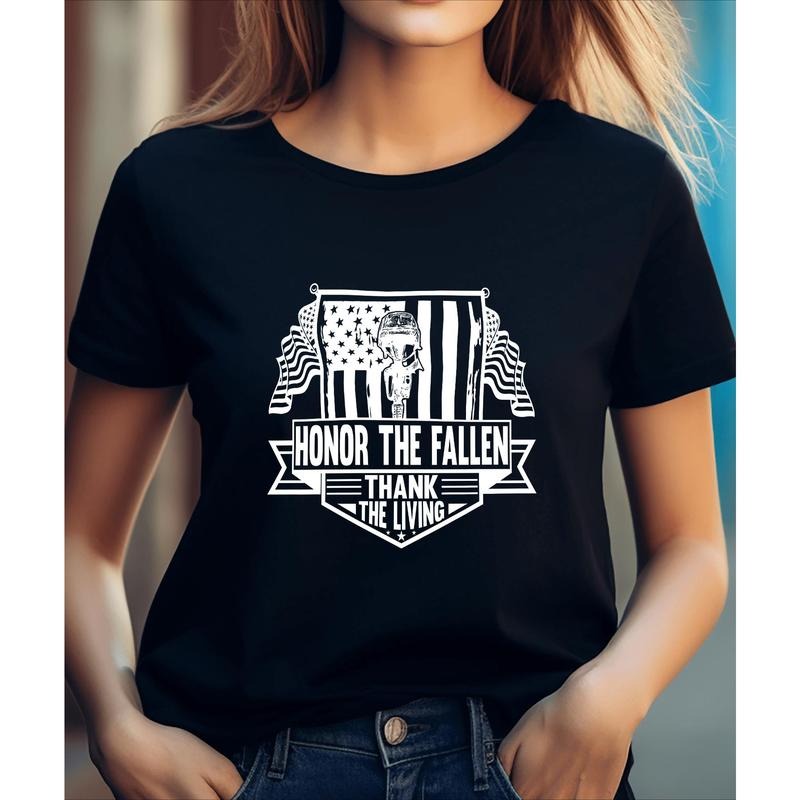 Women's Patriotic Fallen Soldiers Memorial T-Shirt - " The Fallen Thank The Living" Star-Spangled Banner Print,...