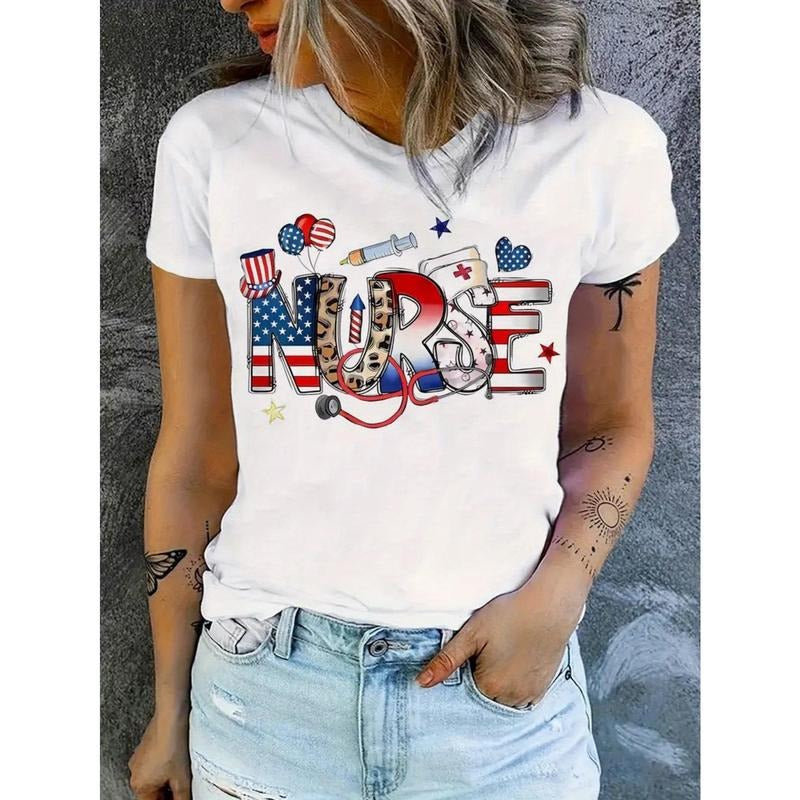 Women's Patriotic Nurse Graphic Cotton T-Shirt