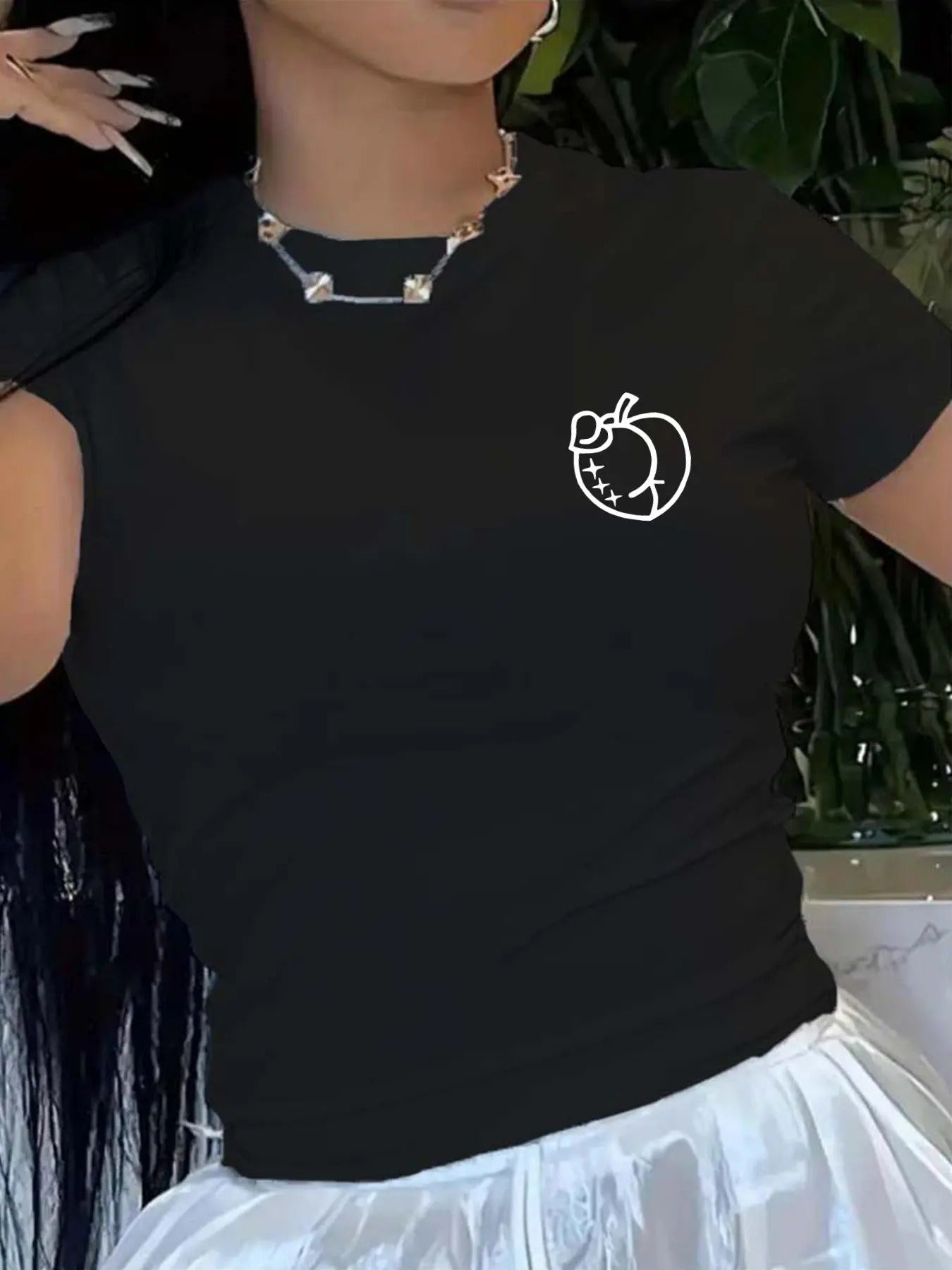 Women's Peach Print Round Neck Tee, Casual Short Sleeve Crew Neck T-Shirt for Daily Wear, Ladies Clothes for All Seasons...