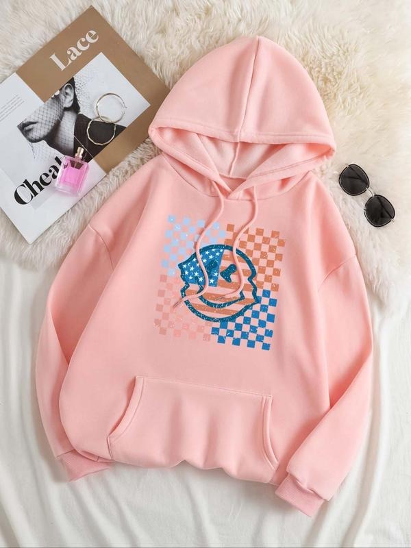 Women's Plaid Print Pocket Hoodie, Fashion Casual Long Sleeve Hooded Sweatshirt for Daily Holiday Outdoor Wear, Women...