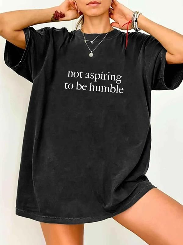 Women's Plain Round Neck Tee, Casual Not Asporting To Be Humble Letter Print Crew Neck T-Shirt for Summer, Fashion...