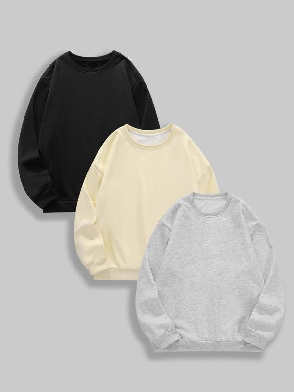 Women's Plain Thermal Lined Crew Neck Sweatshirt, Casual Drop Shoulder Long Sleeve Pullover, Women's Fall & Winter...