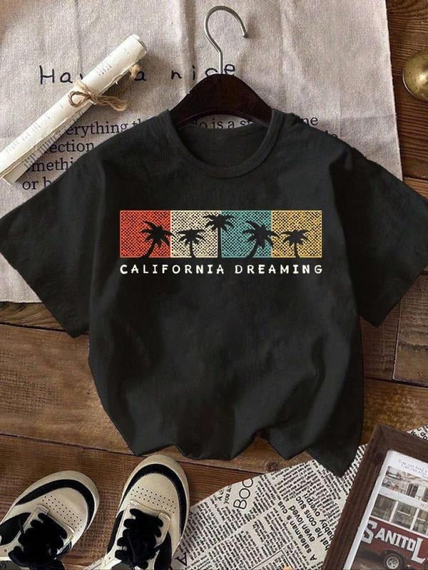 Women's Plants & Letter Print Round Neck Graphic Tee, Vintage Trendy Casual Short Sleeve T-shirt for Daily Wear, Ladies...