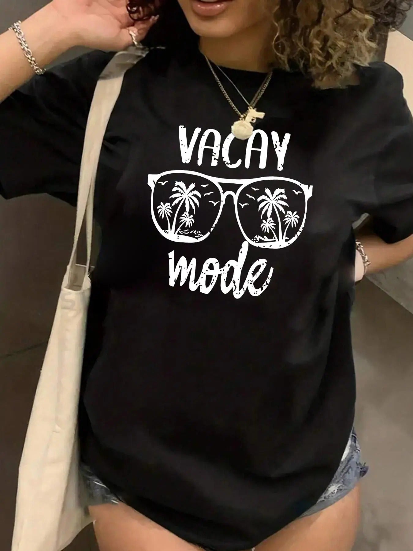 Women's Plus Size Glasses & Letter Print Round Neck Tee, Fashion Casual  Short Sleeve T-shirt for Daily Outdoor Wear,...