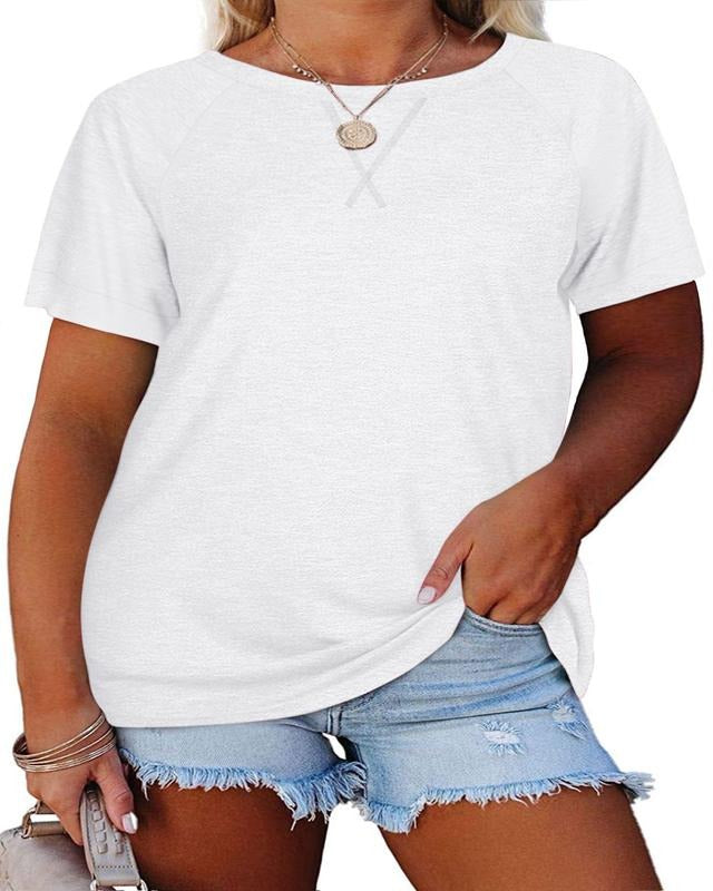 Women's Plus Size Raglan Crewneck Tee Shirt Color Block Short Sleeve Tunic T-Shirt Casual Loose Blouses Tops, 1-yellow,...
