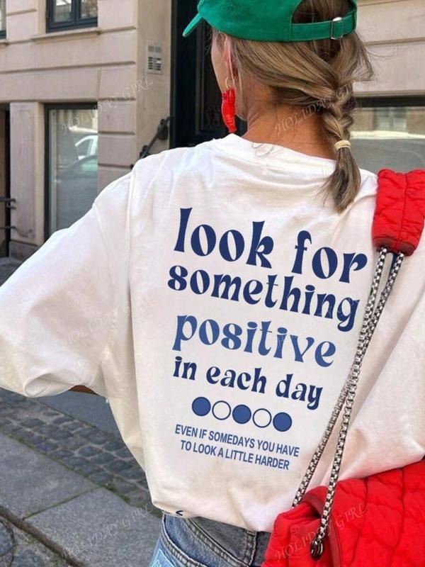 Women's Positive Slogan Print Round Neck Tee, Fashion Casual Crew Neck T-Shirt for Daily Holiday Vacation Outdoor Wear,...