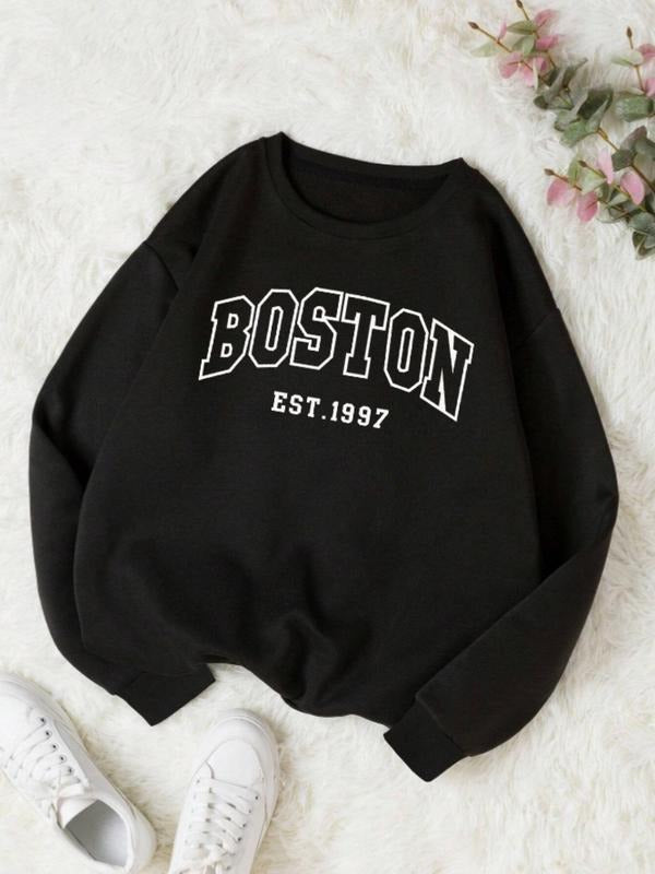 Women's Preppy Fashion Letter Print Crewneck Sweatshirt, Casual Long Sleeve Pullover For Fall & Winter, 2024 Trendy...