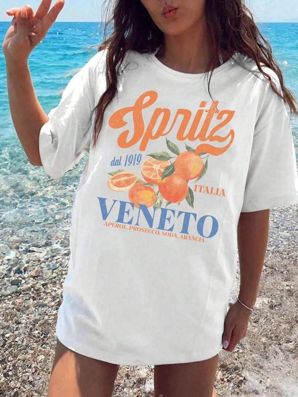 Women's Print Round Neck Tee, Trendy Casual Short Sleeve T-shirt for Daily Wear, Ladies Summer, Top Hoodie, Sweatshirt