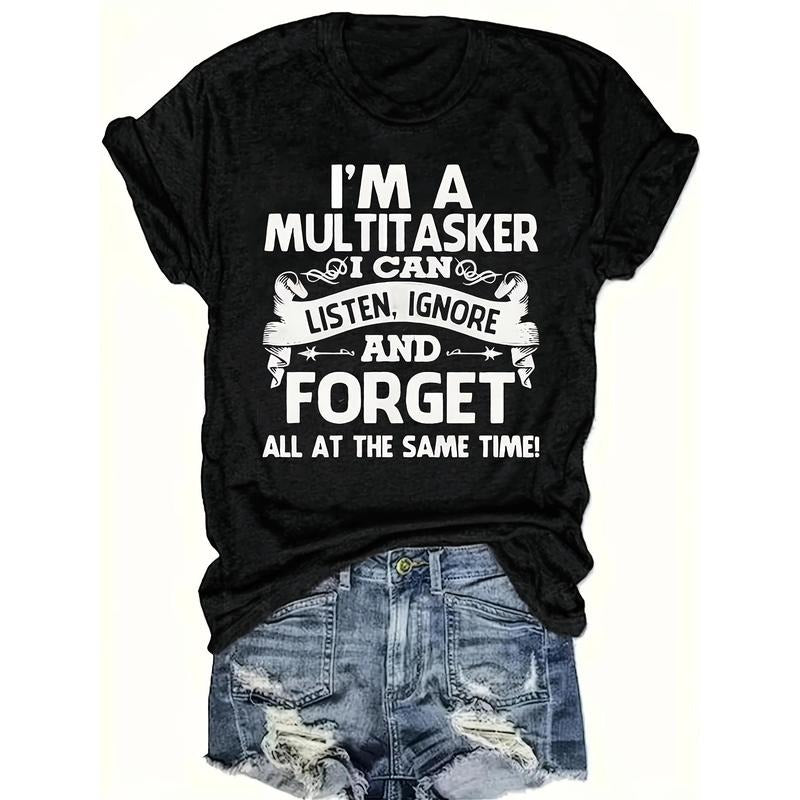 Women's Printed Short Sleeve Round Neck T-Shirt Casual Alphabet Print Hoodie, Sweatshirt | HypeCrazeTee.com