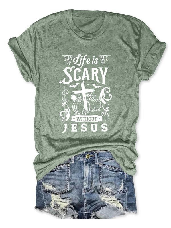 Women's Pumpkin & Cross Print Round Neck Tee, Trendy Casual Letter Graphic Short Sleeve T-shirt for Daily Wear, Ladies...