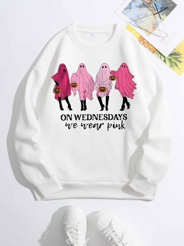 Women's Pumpkin Print Drop Shoulder Sweatshirt, Fashion Casual Comfort Basic Crew Neck Long Sleeve Pullover For Daily...