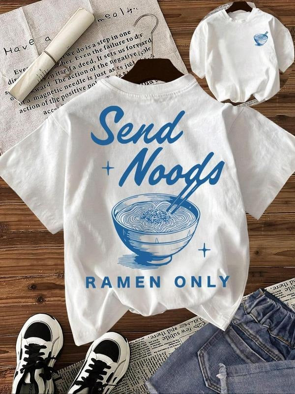 Women's Ramen Noodles Print Round Neck Tee, Vintage Trendy Casual Short Sleeve T-shirt for Daily Wear, Ladies Summer, Top...