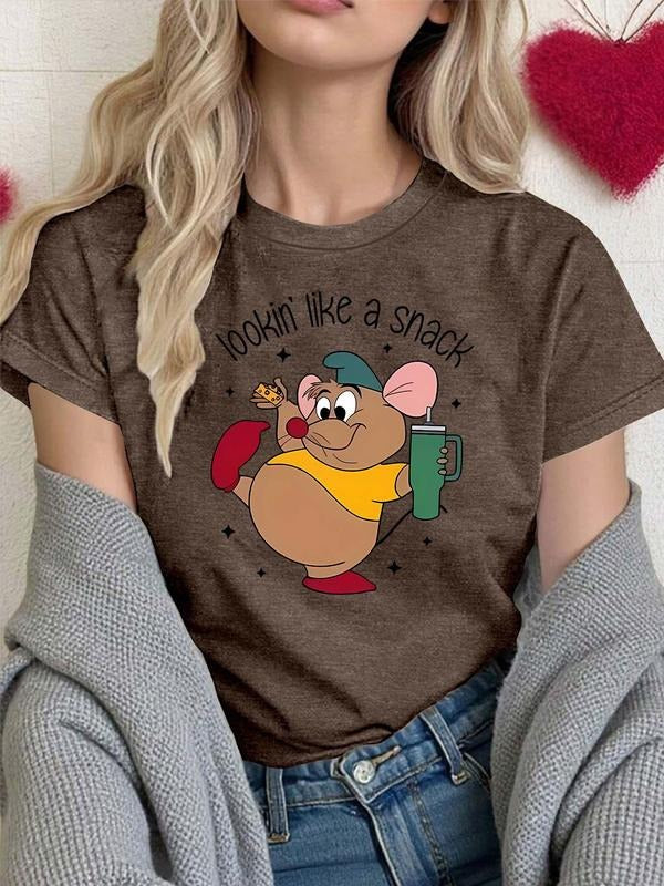Women's Remy Rat Lookin' Like A Snack Round Neck Graphic Tee, Casual Letter Short Sleeve T-Shirt for Daily Wear, Ladies...