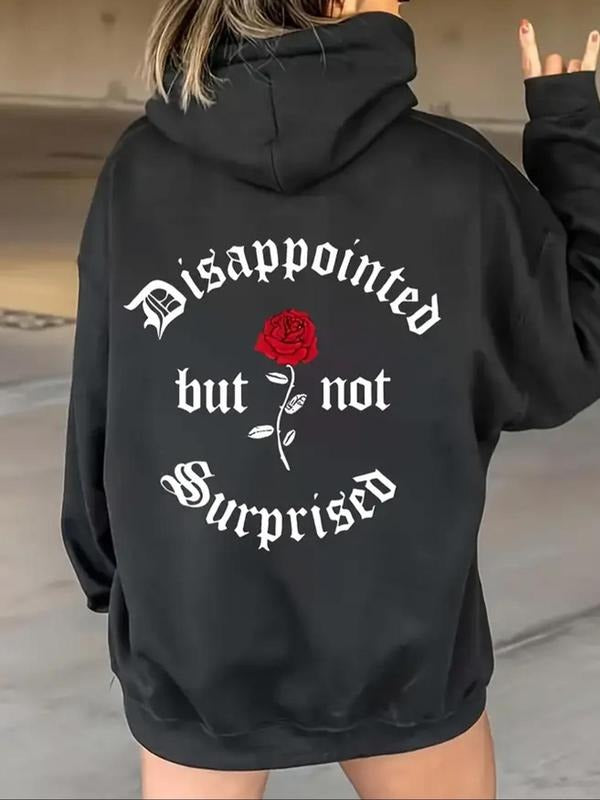 Women's Rose & Letter Print Drawstring Hoodie, Fashion Casual Hooded Sweatshirt for Daily Holiday Outdoor Wear, Women...