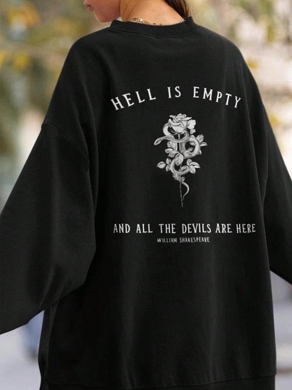 Women's Rose & Snake & Letter Print Crew Neck Pullover, Casual Fashion Long Sleeve Sweatshirt for Daily Wear, Ladies...