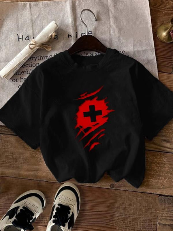 Women's Round Neck Graphic Tee, Fashion Short Sleeve T-shirt, Casual Crew Neck Top for Daily Wear Hoodie, Sweatshirt