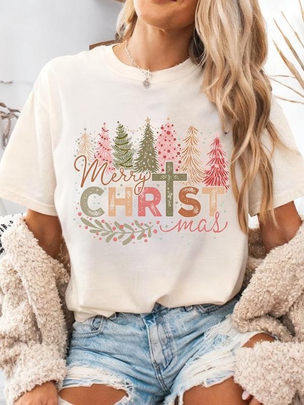 Women's Round Neck Graphic Tee, Vintage Trendy Casual Short Sleeve T-shirt for Daily Wear, Ladies Clothing for Summer...