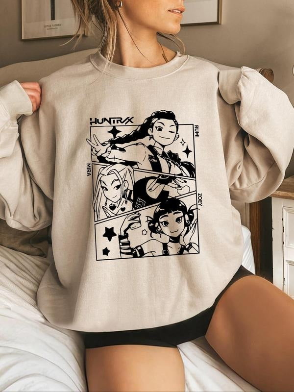 Women's Round Neck Long Sleeve Graphic Print Sweatshirt, Casual Fitted Winter Kint Top, Thick Fabric Regular Fit Pullover...