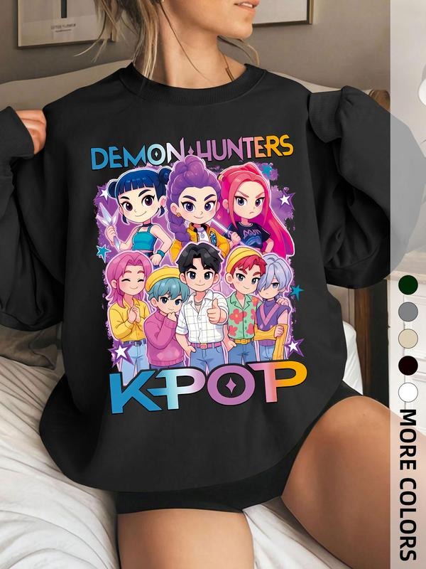 Women's Round Neck Long Sleeve Printed Sweatshirt, Casual Geometric Pattern Fitted Top, Winter Moderate Fabric Regular...