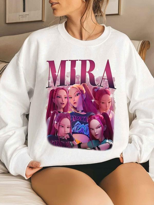 Women's Round Neck Long Sleeve Printed Sweatshirt, Casual Geometric Pattern, Fitted Winter Wear, Moderate Fabric...