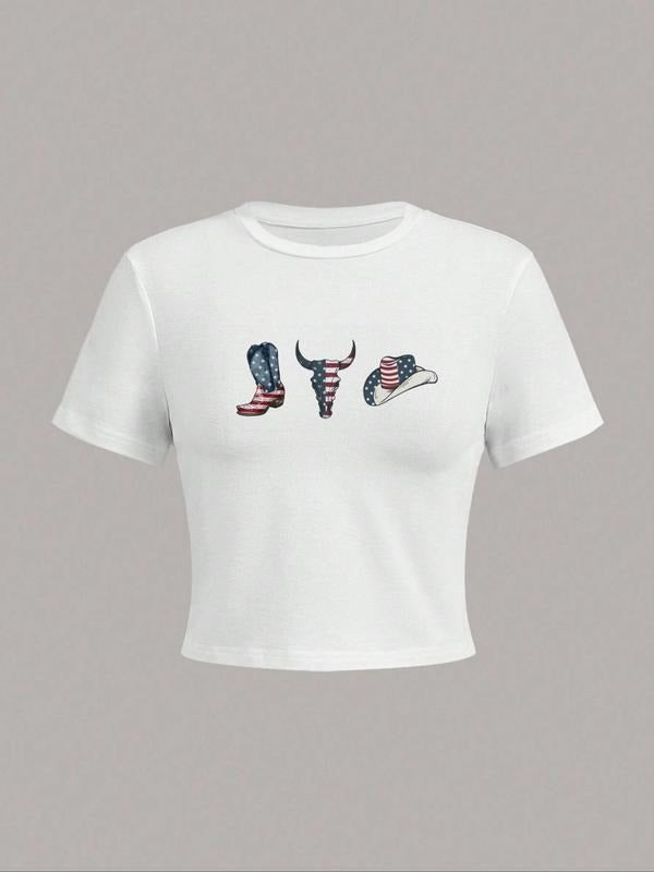 Women's Round Neck Short Sleeve Graphic Tee, Casual Crew Neck T-Shirt for Summer, Fashion Women's Top for Daily Wear...