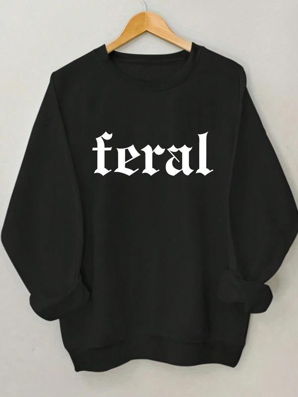 Women's Round Neck Sweatshirt, Gothic Feral Letter Design, Comfortable Casual Fit, Trendy for Personal Girls, Fall &...