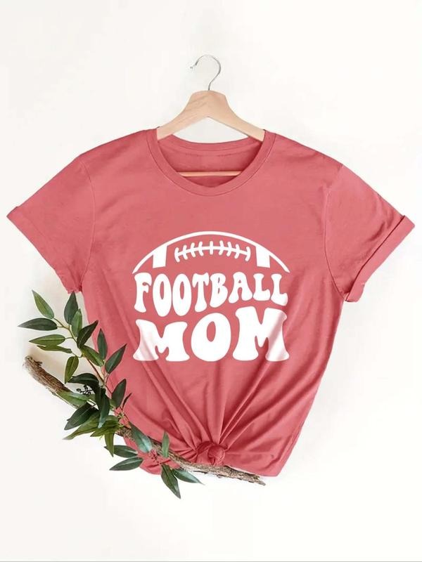 Women's Rugby & Letter Print Round Neck Tee, Casual Short Sleeve Graphic T-shirt, Ladies All Seasons Outfit for Daily...